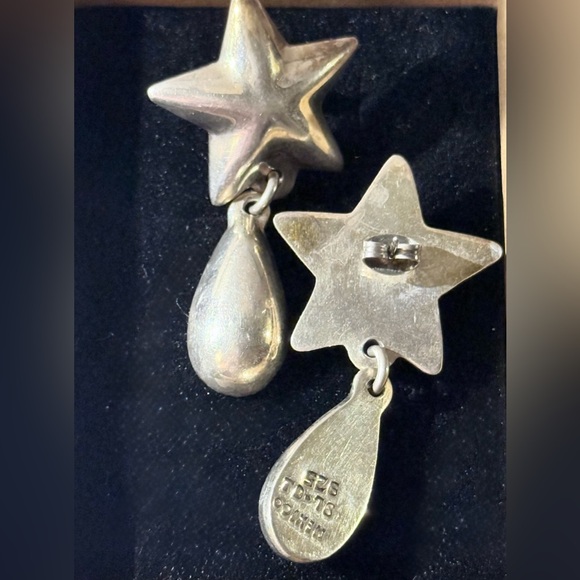 Sterling Silver Star and Teardrop Earrings From Mexico - Picture 2 of 6